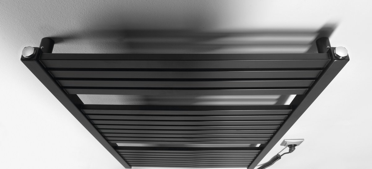 Aqualine TONDI-E elektrické otopné těleso rovné 600x970 mm, 400 W, černá mat, detail horní části