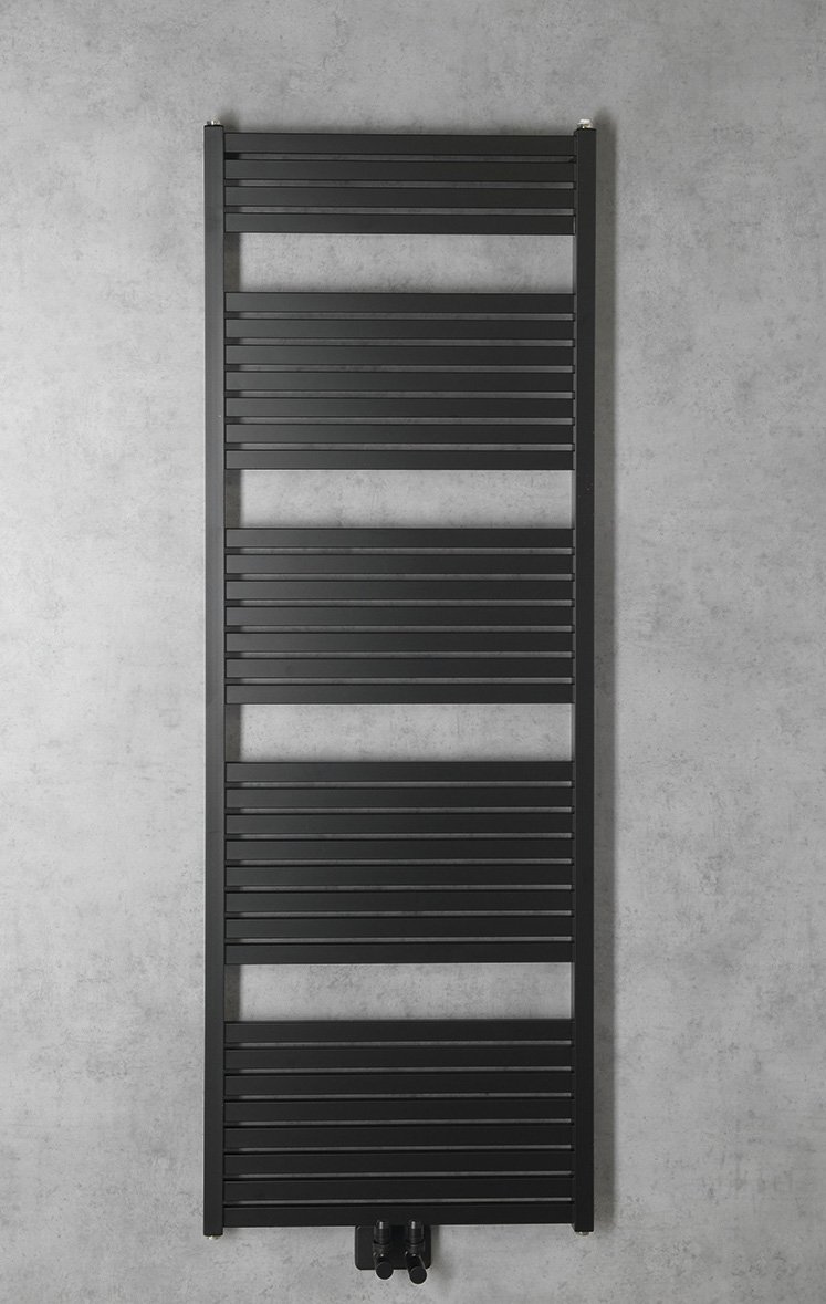 Aqualine TONDI otopné těleso rovné 600x1690 mm, středové připojení, černá mat, na stěně, pohled zepředu