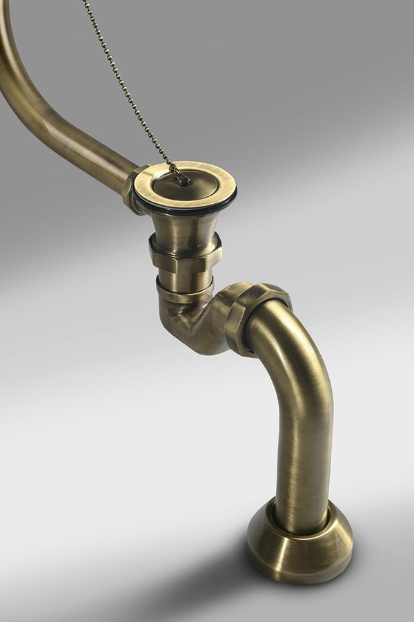 Polysan CHARLESTON vanová souprava pro vnější instalaci, řetízek, včetně sifonu, bronz, detail sifonu