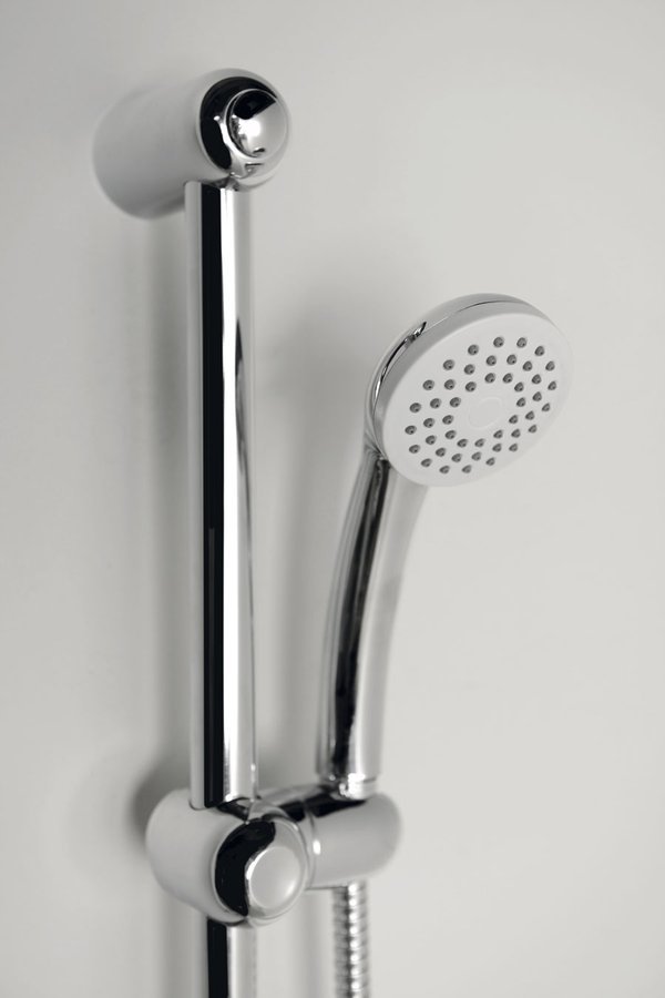 Aqualine PIANI sprchová souprava, posuvný držák, chrom, detail ruční sprchy a držáku