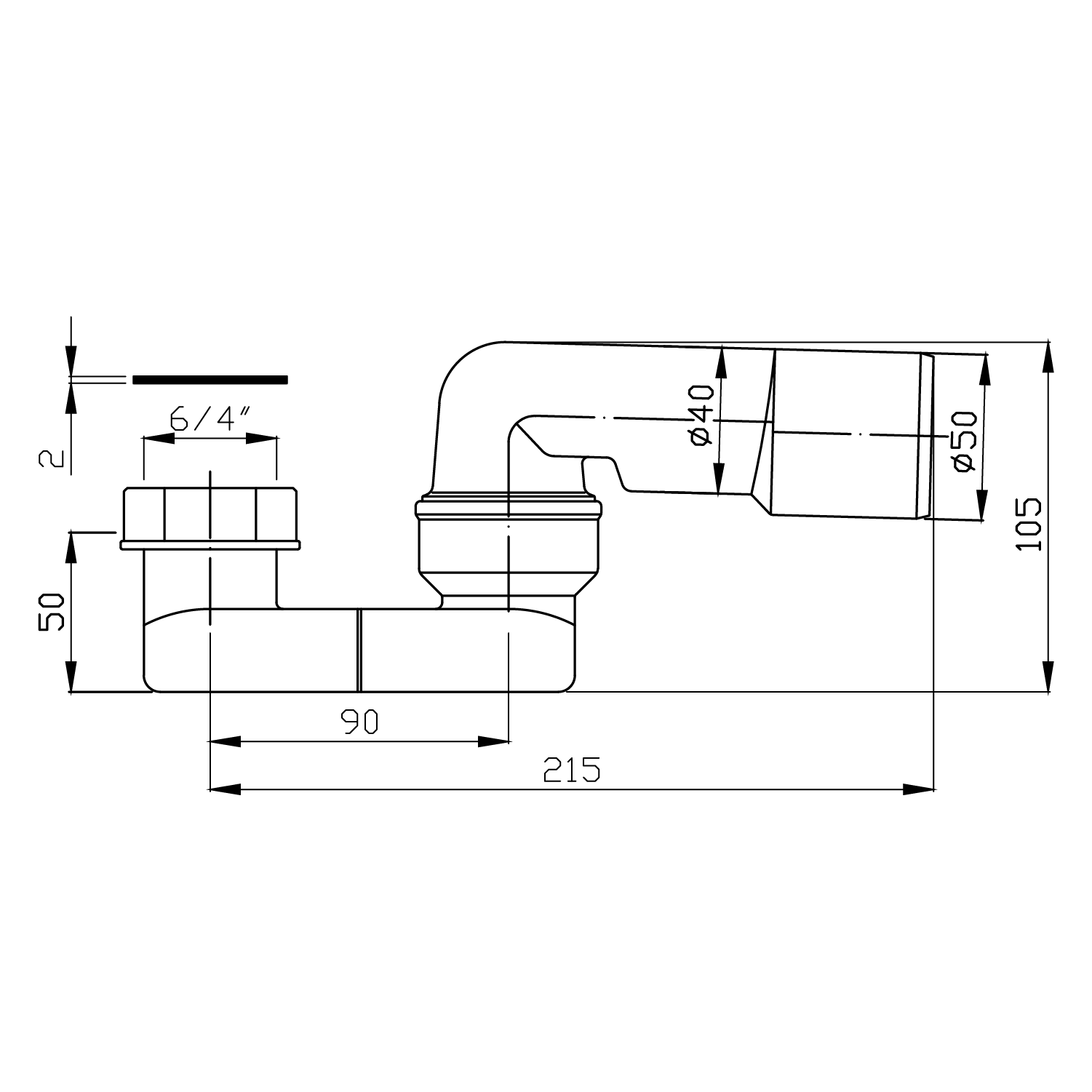Polysan Sifon 6/4", DN40/50, technický nákres
