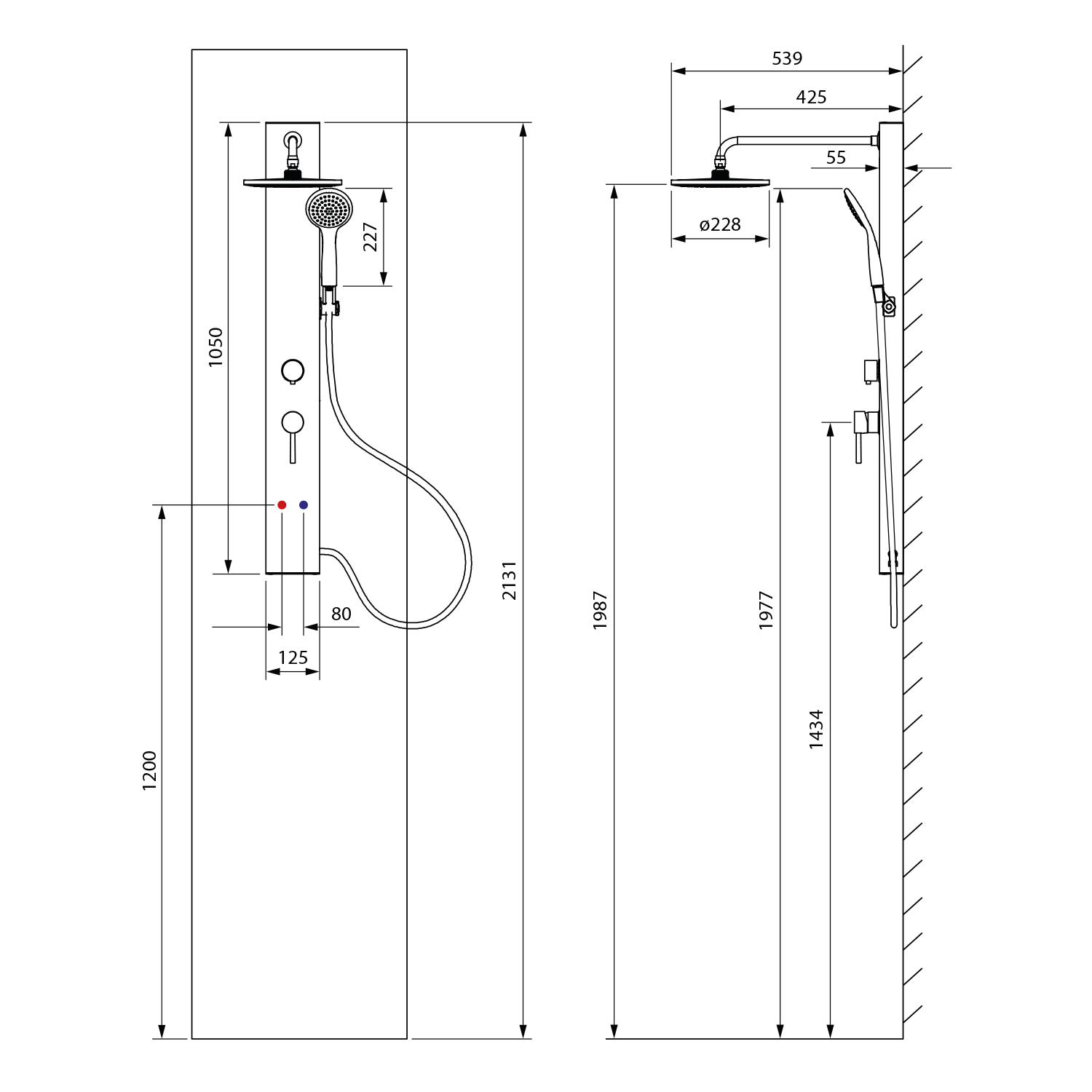 Aqualine FIGA sprchový panel 125x1050mm, bílá, technický nákres