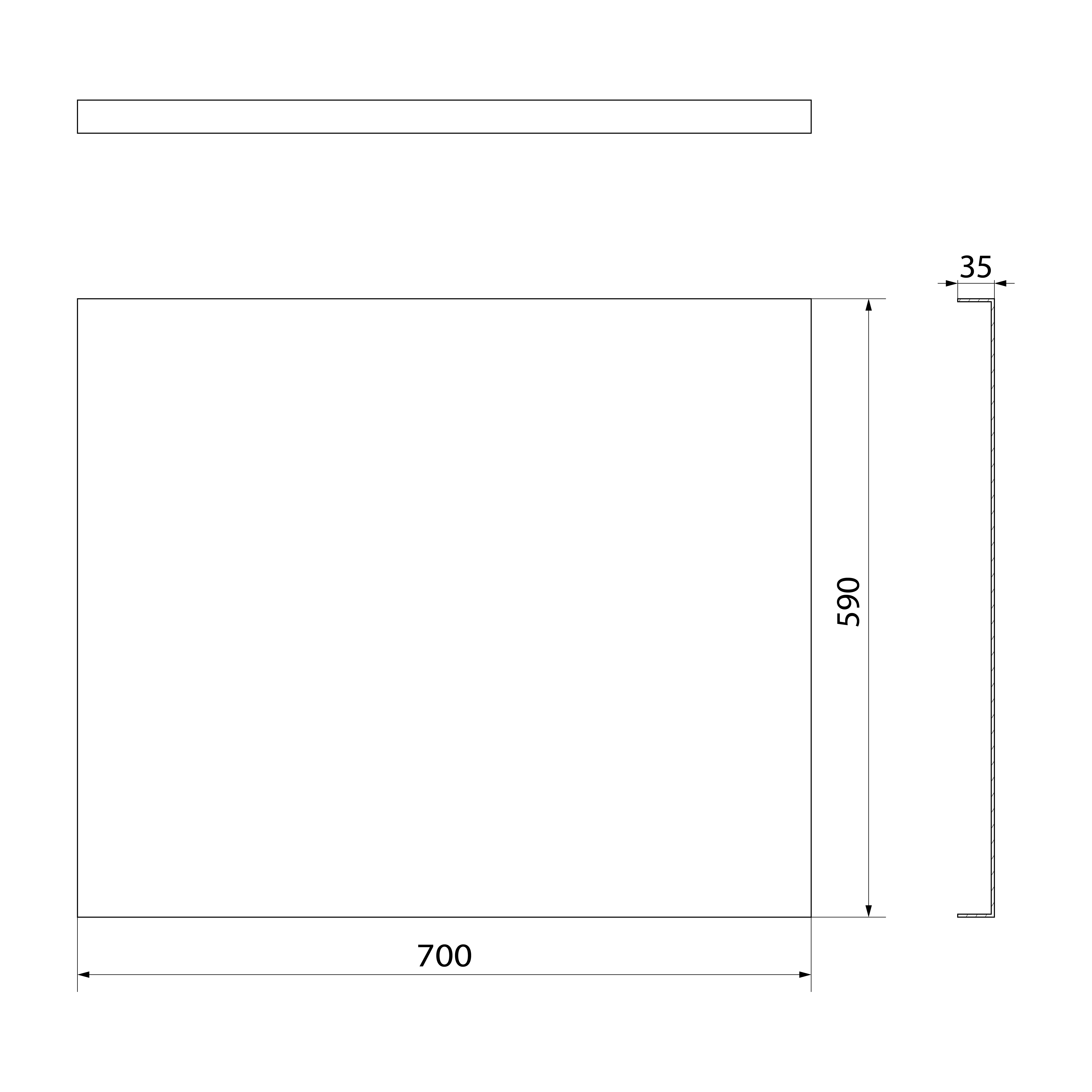 Polysan PLAIN panel boční 70x59cm, technický nákres