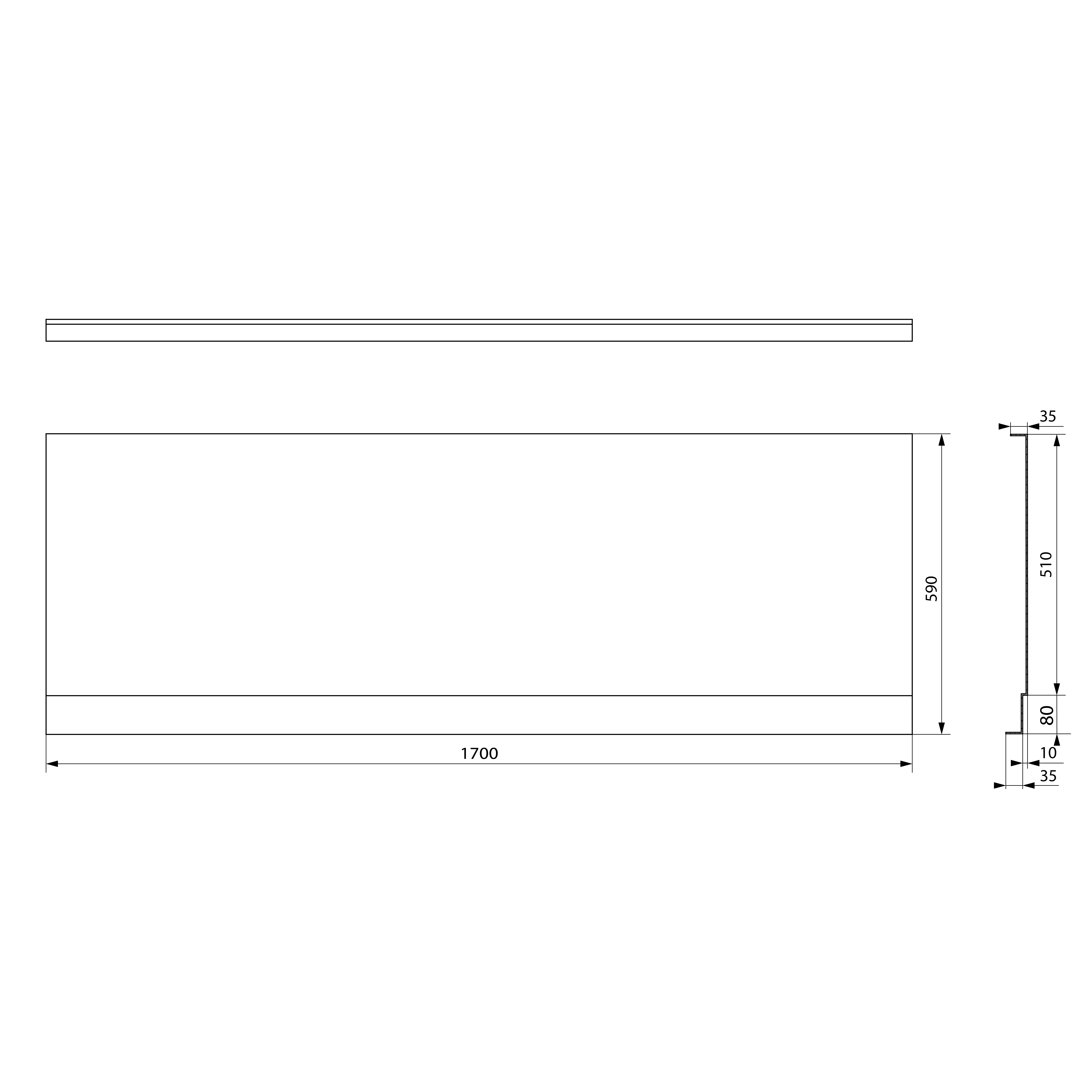 Polysan PLAIN NIKA panel 170x59cm, technický nákres