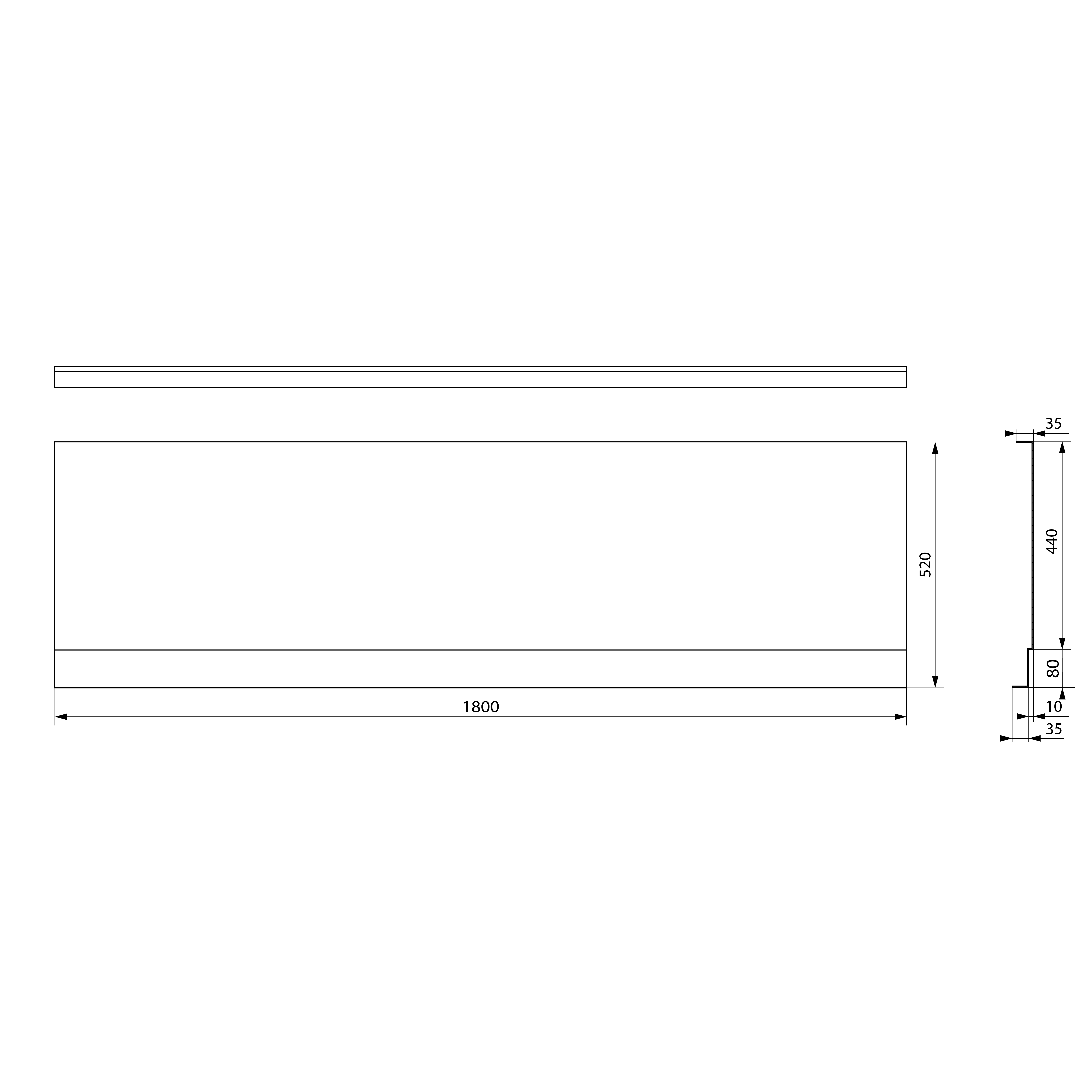 Polysan COUVERT NIKA panel čelní 180x52cm, technický nákres