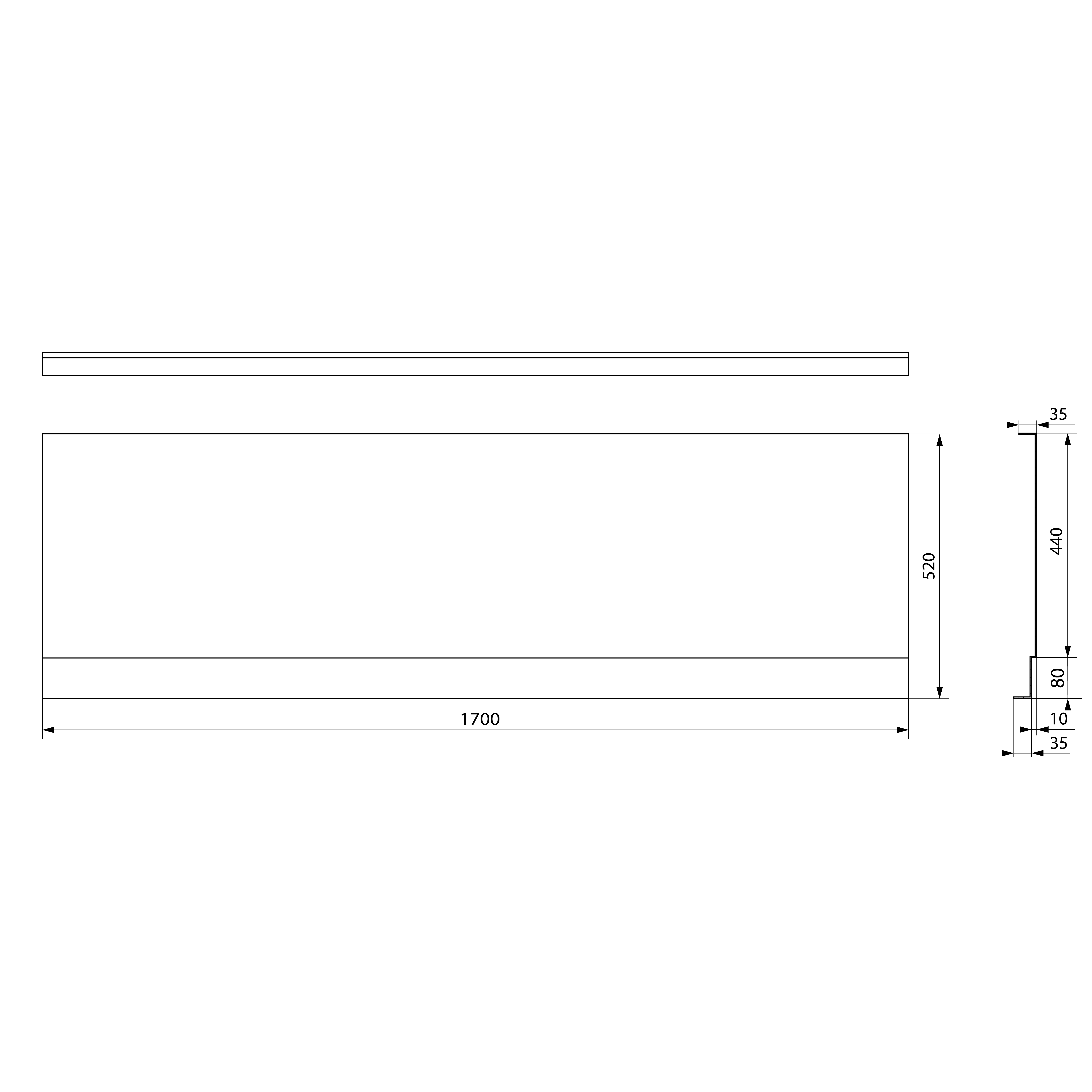 Polysan COUVERT NIKA panel čelní 170x52cm, technický nákres