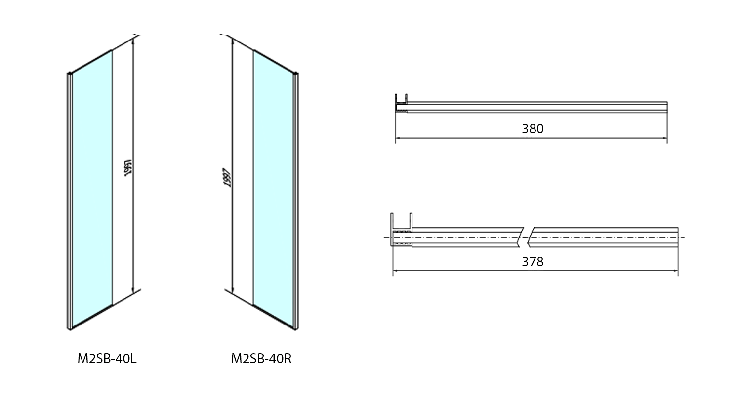 Polysan MODULAR SHOWER pevný panel k instalaci na stěnu modulu MS2, 400 mm, levý, technický nákres