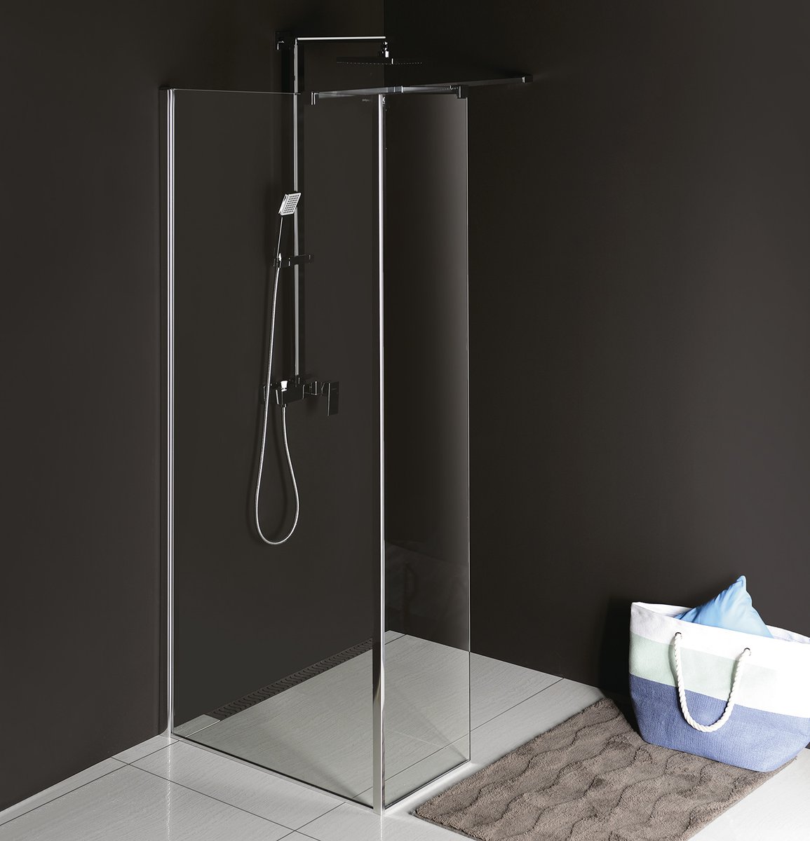 Polysan MODULAR SHOWER pevný panel k instalaci na stěnu modulu MS2, 1000 mm, levý, ve sprchovém koutě 2