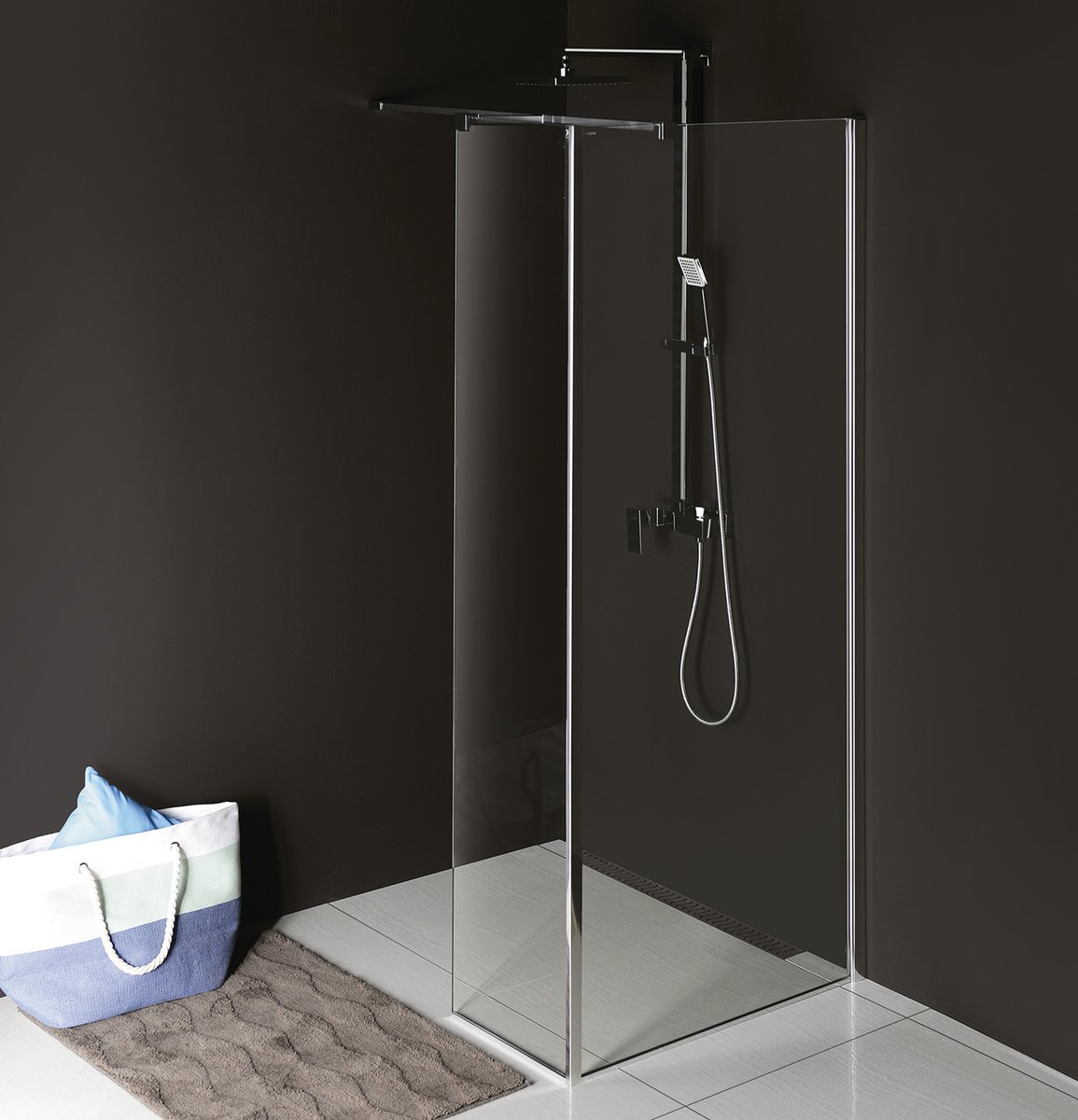 Polysan MODULAR SHOWER pevný panel k instalaci na stěnu modulu MS2, 1200 mm, pravý, ve sprchovém koutě 2