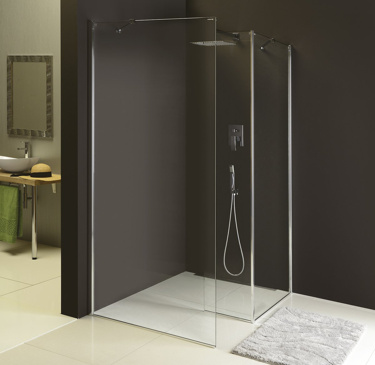 Polysan MODULAR SHOWER pevný panel k instalaci na stěnu modulu MS2, 1200 mm, pravý, v koupelně
