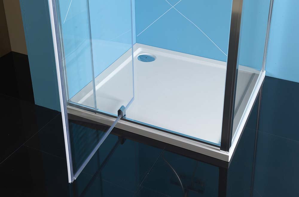 Polysan EASY obdélník/čtverec sprchový kout pivot dveře 800-900x900mm L/P varianta, detail spodní části a vaničky