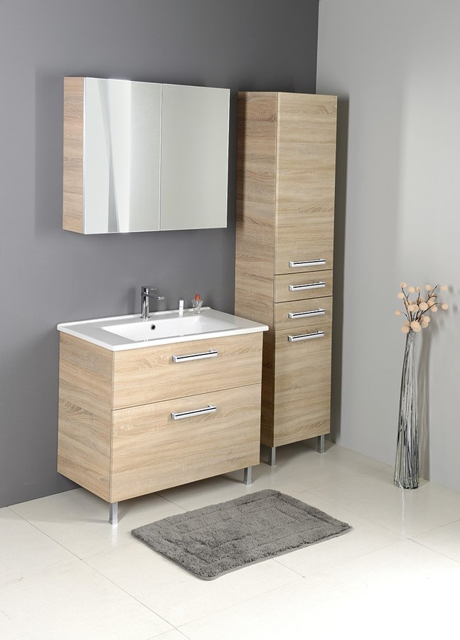 Aqualine VEGA skříňka vysoká s košem, 40x184x31cm, dub platin, v koupelně