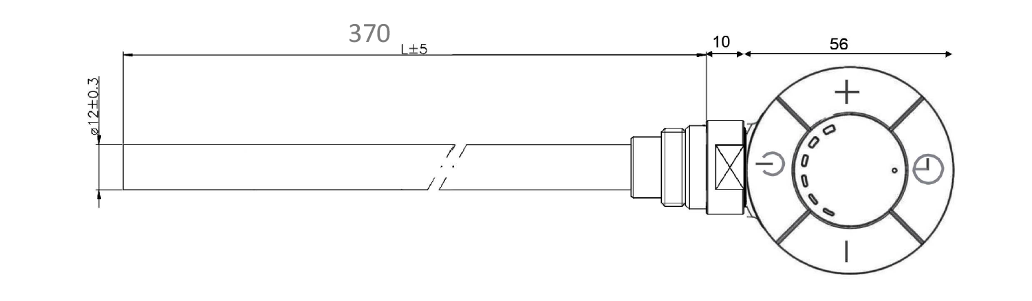 Aqualine Topná tyč s termostatem, rovný kabel, 300 W, chrom, technický nákres