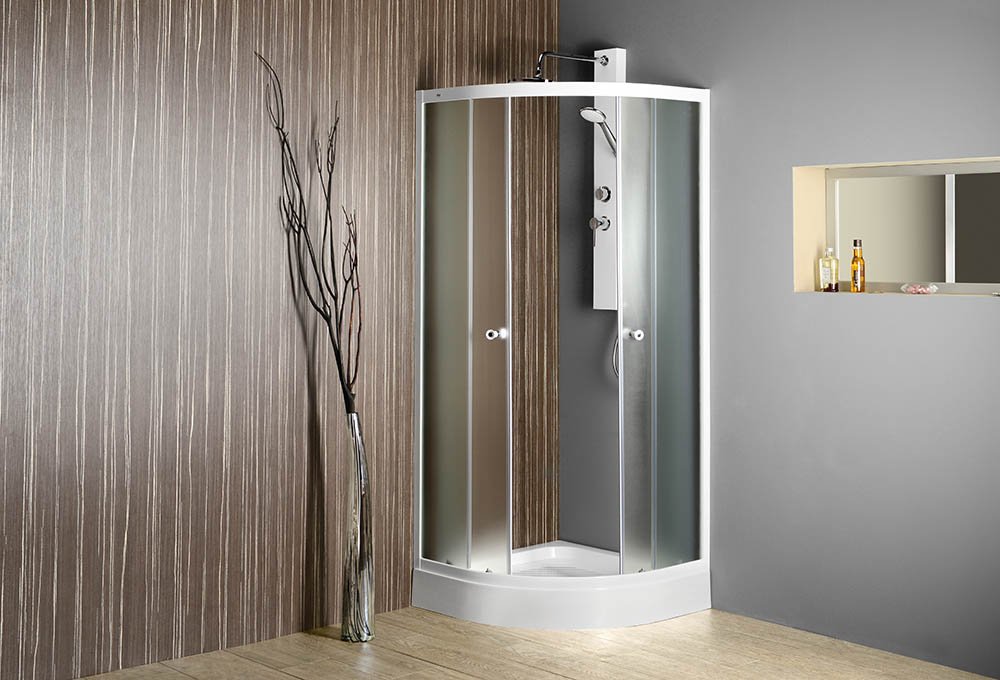 Aqualine ARLEN čtvrtkruhová sprchová zástěna 900x900mm, sklo Brick, v koupelně