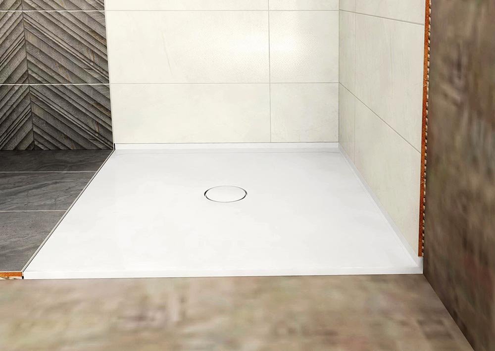 Polysan MIRAI sprchová vanička z litého mramoru, čtverec 90x90x1,8cm, bílá, pohled shora v koupelně