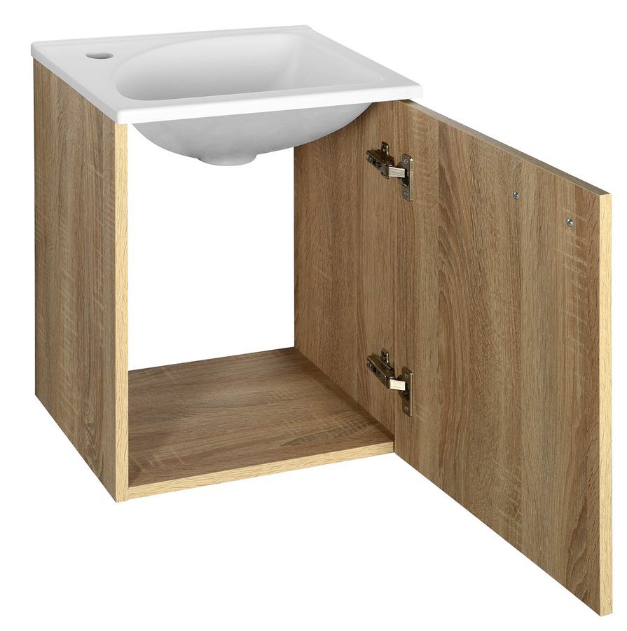 Aqualine ZOJA/KERAMIA FRESH umyvadlová skříňka 40x50x32cm, dub platin, s otevřenými dvířky