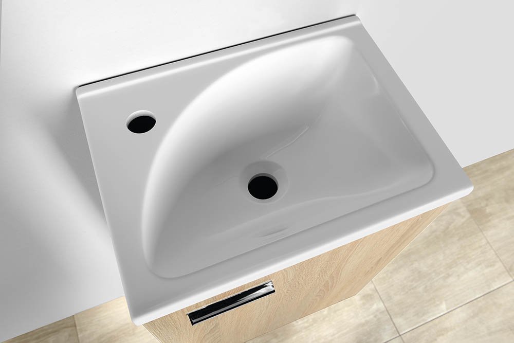 Aqualine ZOJA/KERAMIA FRESH umyvadlová skříňka 40x50x32cm, dub platin, pohled na umyvadlo shora