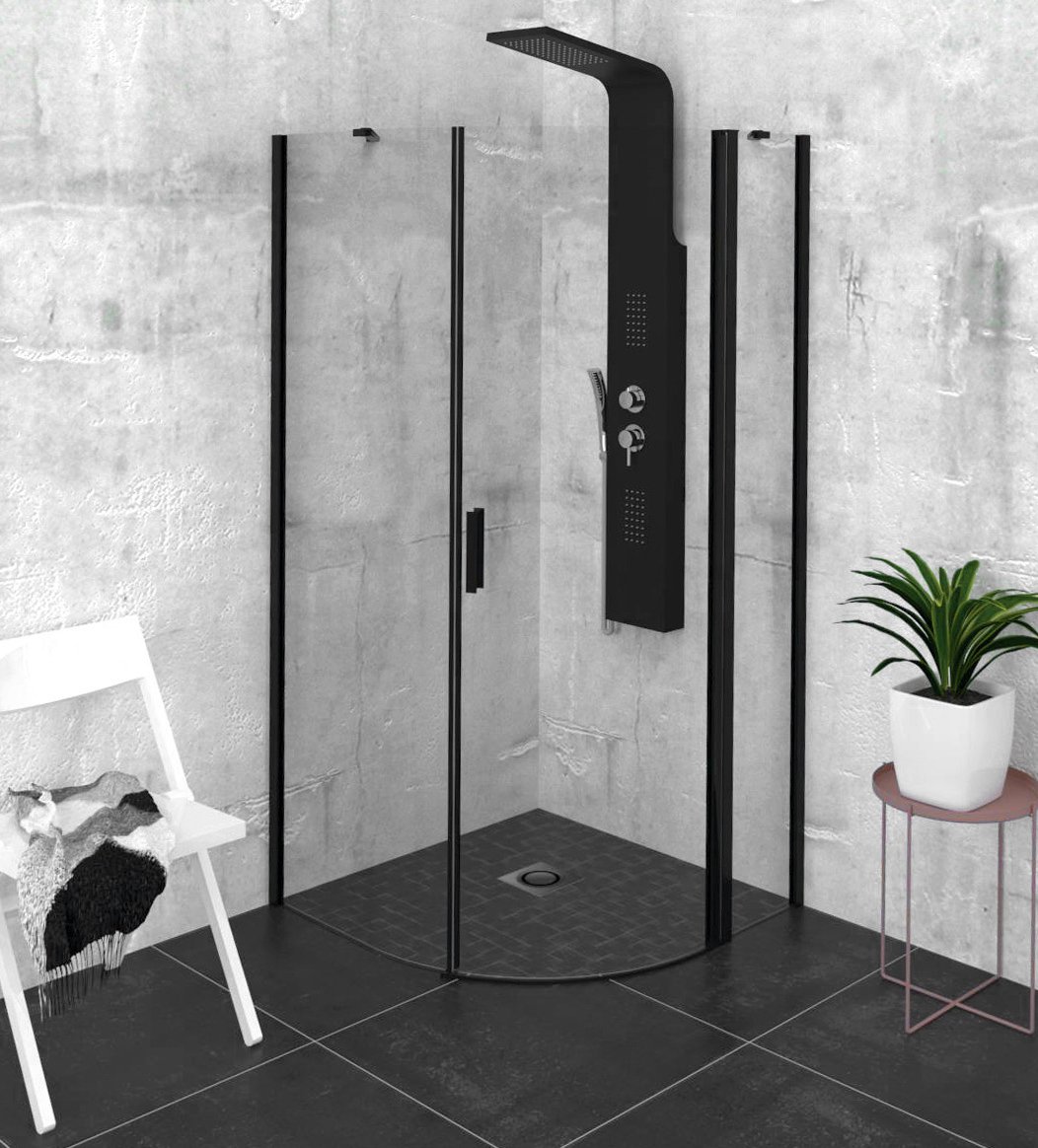Polysan ZOOM BLACK čtvrtkruhová sprchová zástěna 900x900mm, čiré sklo, pravá