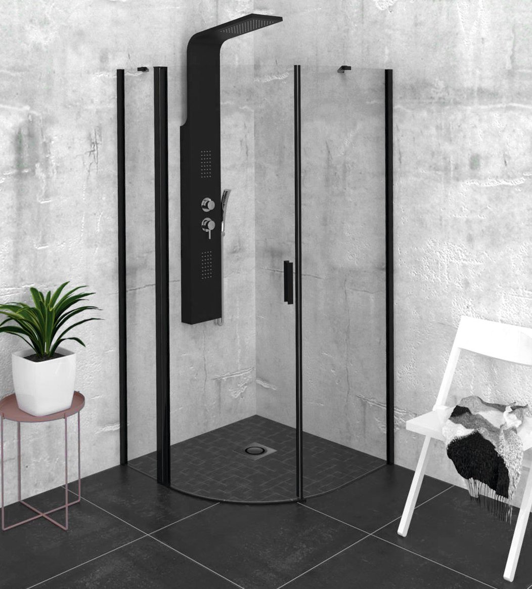 Polysan ZOOM BLACK čtvrtkruhová sprchová zástěna 900x900mm, čiré sklo, levá