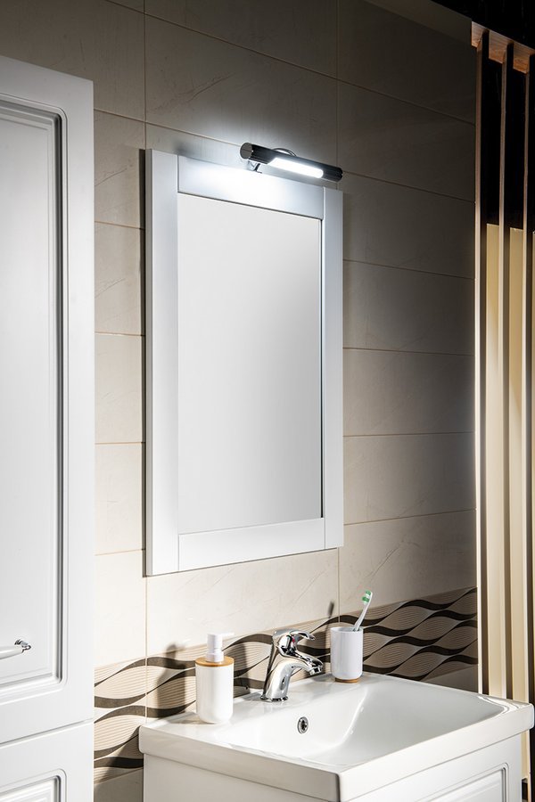 Aqualine FAVOLO zrcadlo v rámu 60x80cm, bílá mat, s osvětlením nad umyvadlem