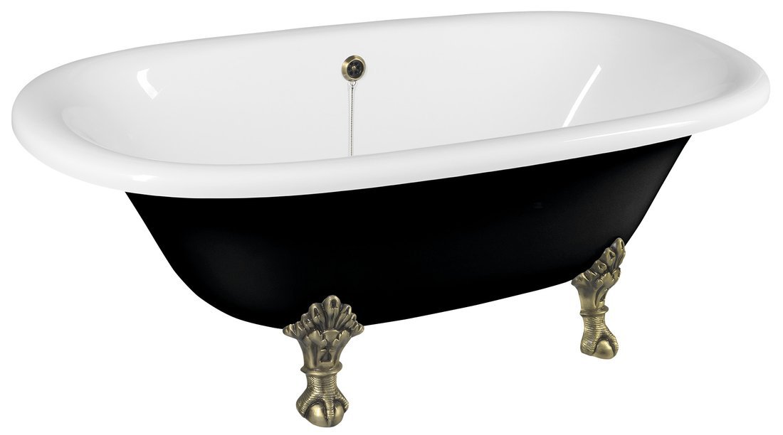 Polysan REGATA volně stojící vana 175x85x61cm, nohy bronz, černá/bílá