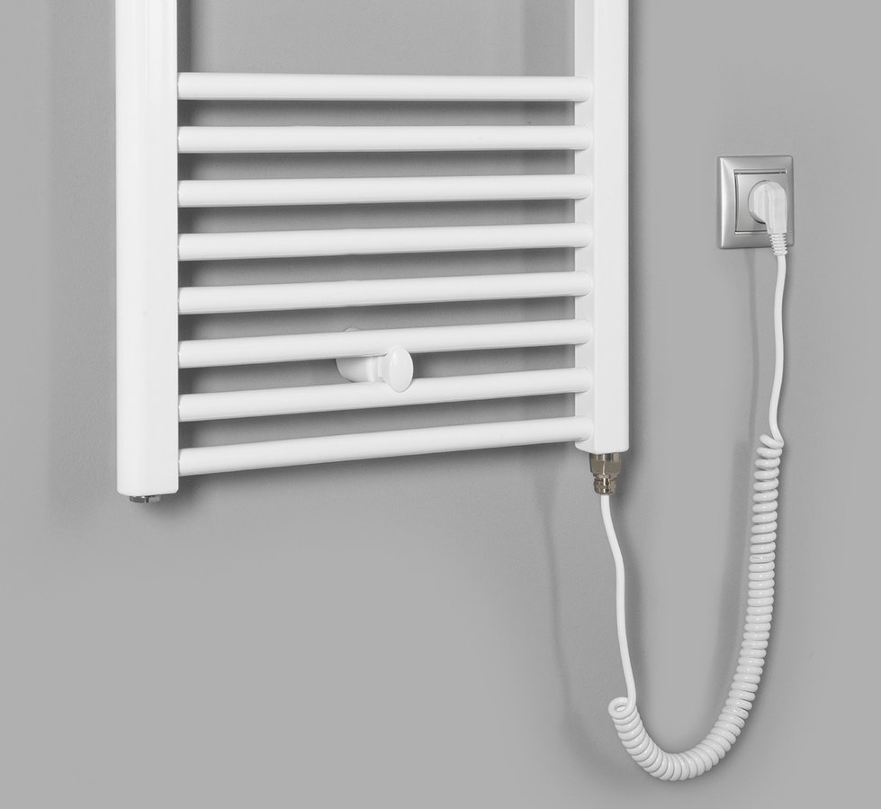 Aqualine DIRECT-E elektrické otopné těleso rovné 600x960 mm, 400 W, bílá, detail elektrického napájení