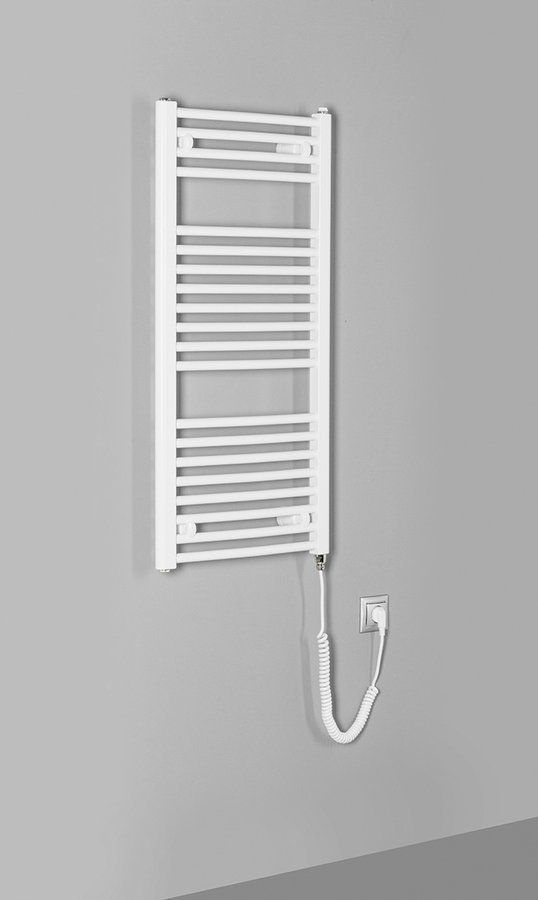 Aqualine ORBIT-E elektrické otopné těleso oblé 450x960 mm, 300 W, bílá, na stěně zepředu
