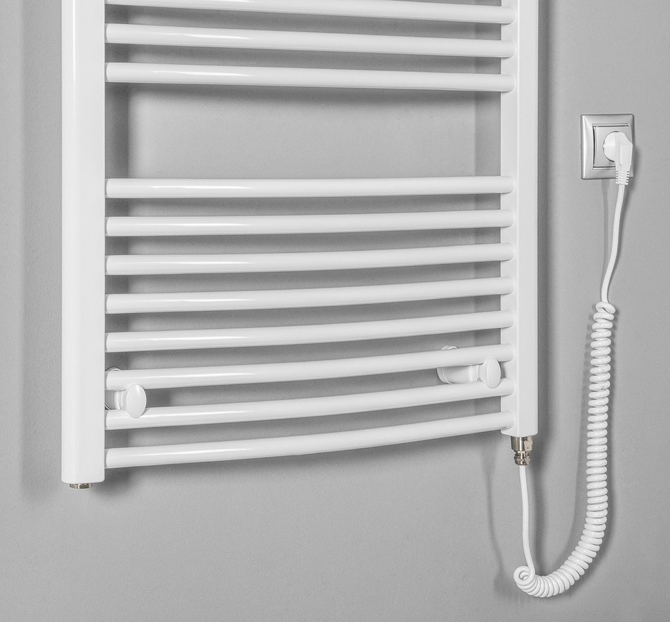 Aqualine ORBIT-E elektrické otopné těleso oblé 600x1320 mm, 600 W, bílá, detail elektrického napájení
