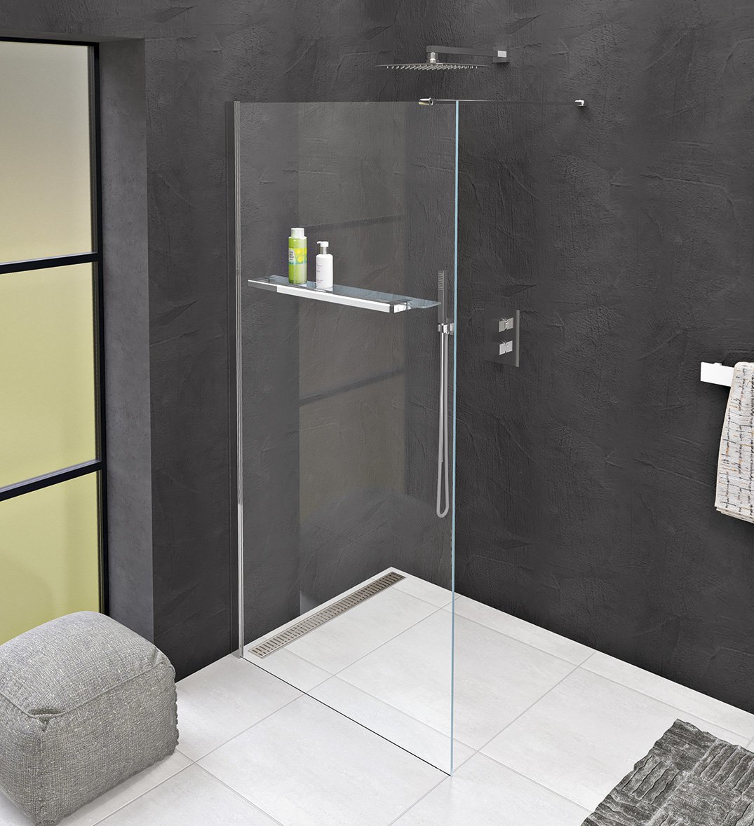 Polysan MODULAR SHOWER jednodílná zástěna pevná k instalaci na zeď, s otvory na držák ručníků, 1000 mm