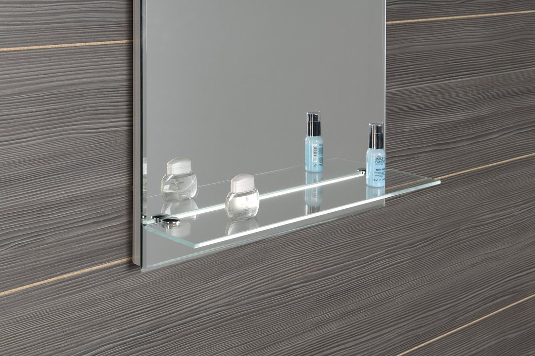 Aqualine Zrcadlo s LED osvětlením a policí 60x80cm, kolébkový vypínač, detail police se zrcadlem