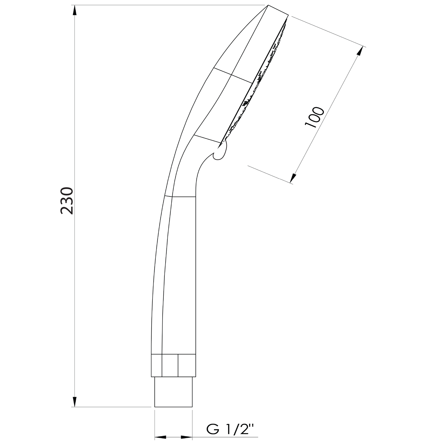 Aqualine Ruční masážní sprcha, 3 režimy sprchování, průměr 100mm, ABS/černá mat, technický nákres