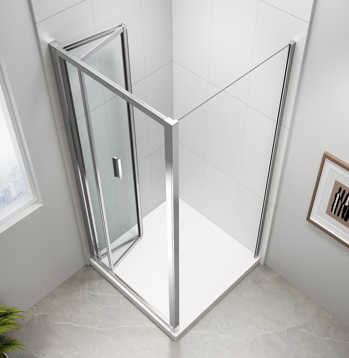 Polysan EASY čtvercový sprchový kout 900x900mm, skládací dveře, L/P varianta, čiré sklo, pohled shora na dveře