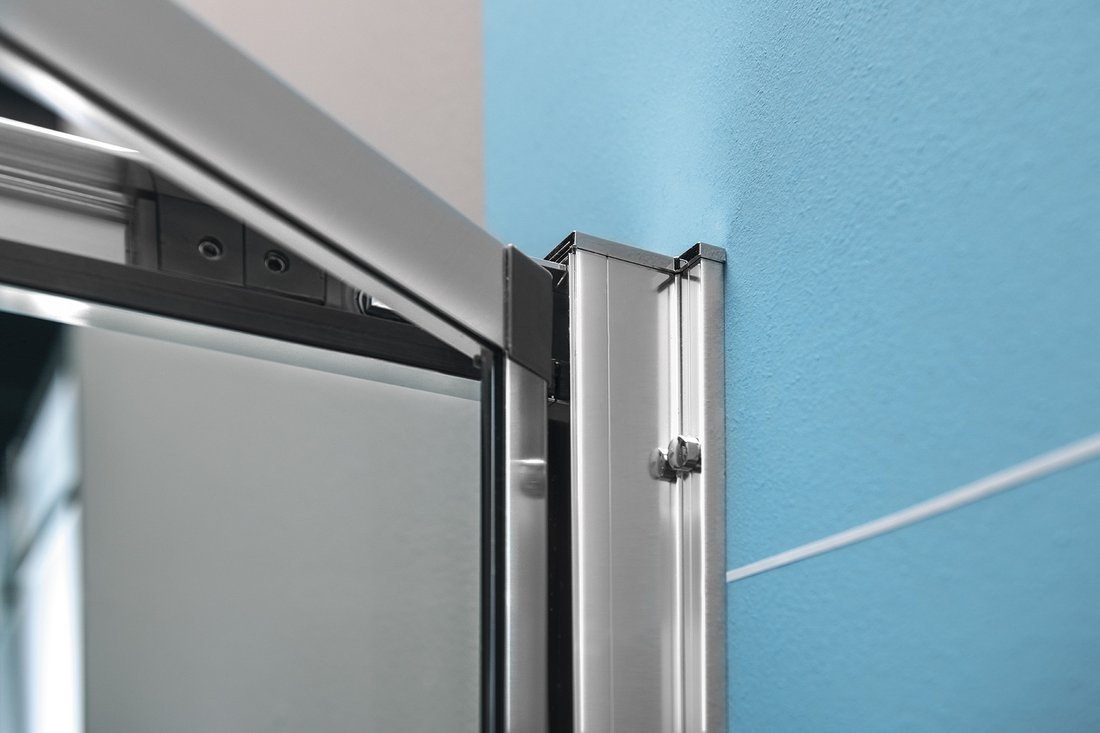 Polysan EASY obdélníkový sprchový kout 1000x900mm, skládací dveře, L/P varianta, čiré sklo, detail rohu profilu