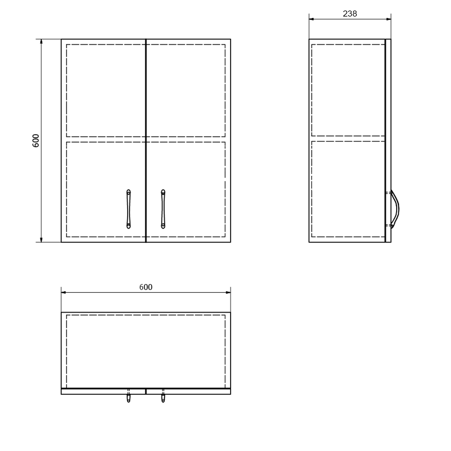 Aqualine SIMPLEX ECO závěsná skříňka 60x60x24cm, technický nákres