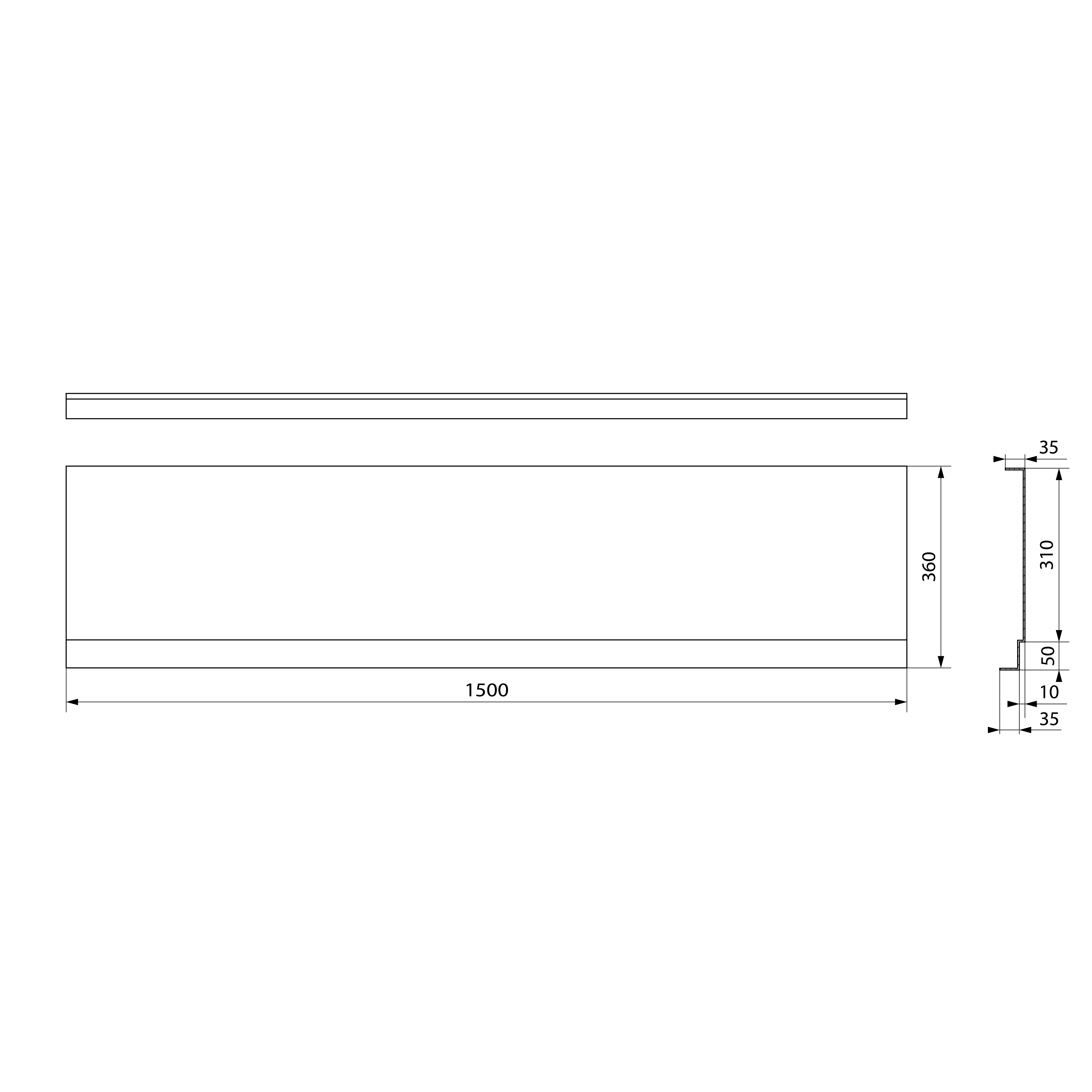 Polysan DEEP PLAIN NIKA panel 150x36cm, technický nákres
