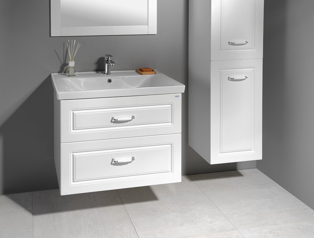 Aqualine FAVOLO umyvadlová skříňka 86,5x60x44,6cm, bílá mat, se zrcadlem a vysokou skříňkou
