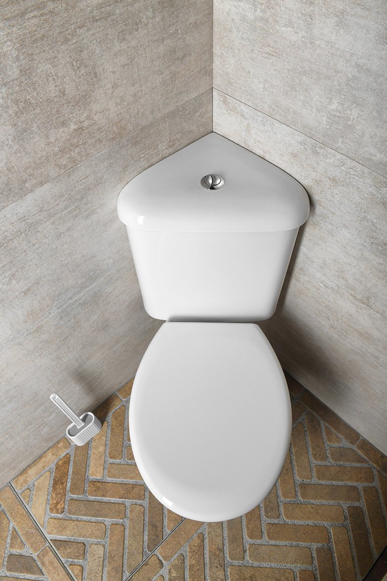 Aqualine CLIFTON rohové WC kombi, dvojtlačítko 3/6l, zadní odpad, bílá, v rohu koupelny