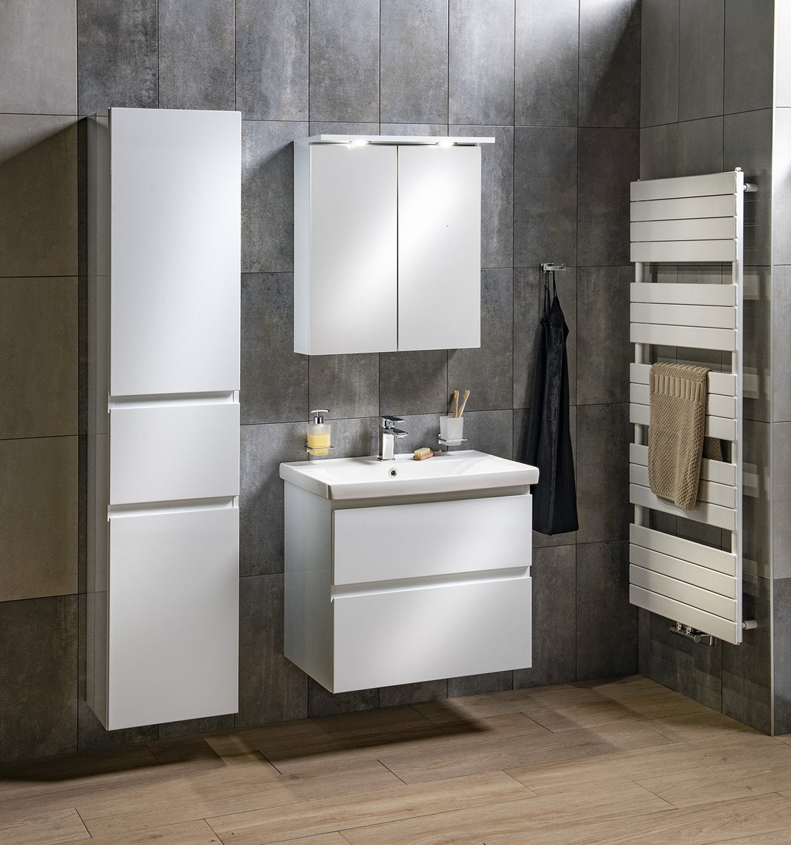 Aqualine ALTAIR vysoká skříňka s košem 40x184x31cm, levá, bílá, v koupelně