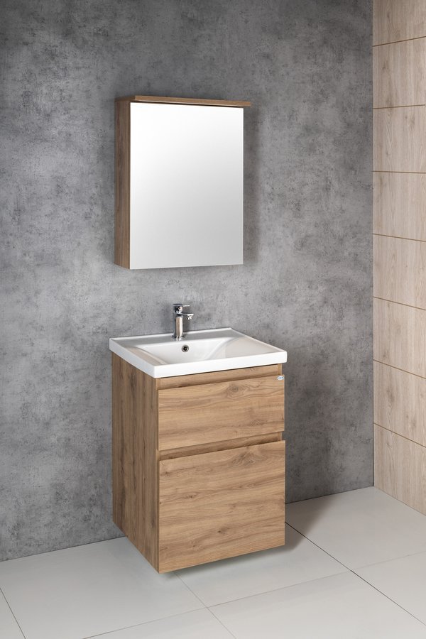 Aqualine ALTAIR umyvadlová skříňka 52x72,5x45cm, dub emporio, v koupelně se zrcadlovou skříňkou