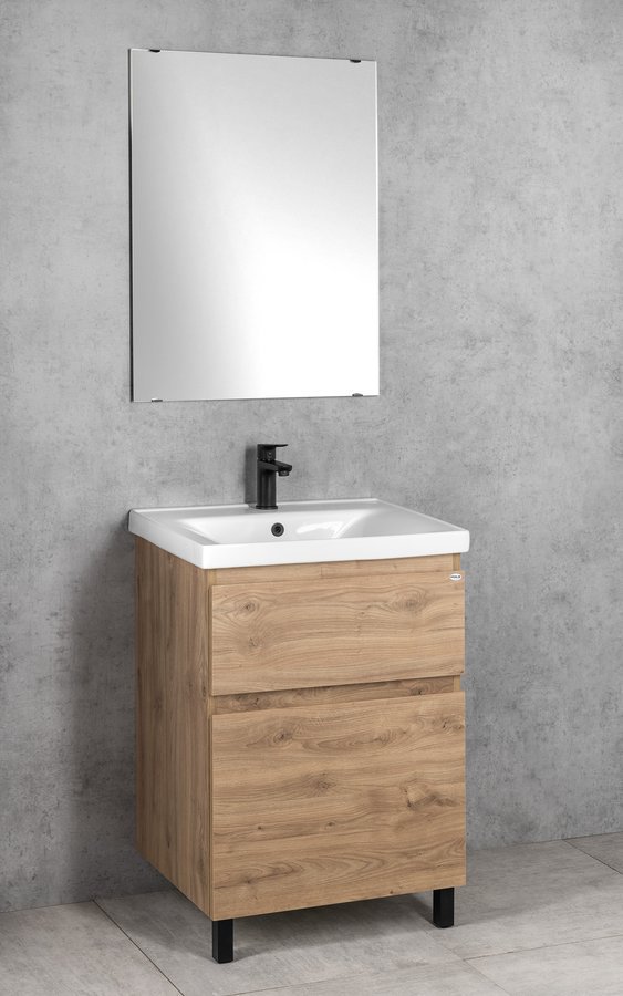 Aqualine ALTAIR umyvadlová skříňka 57x72,5x45cm, dub emporio, v koupelně se zrcadlem