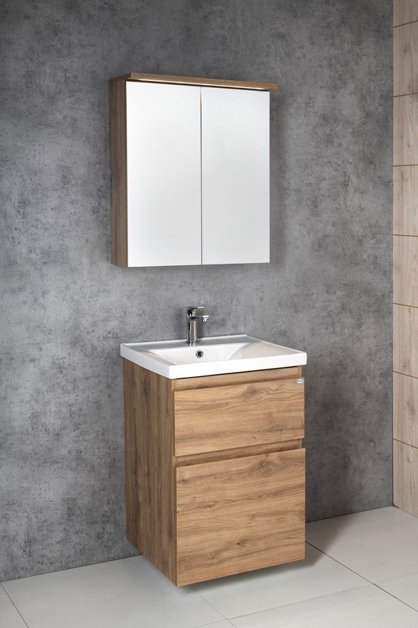 Aqualine ALTAIR umyvadlová skříňka 61,5x72,5x45cm, dub emporio, v koupelně se zrcadlovou skříňkou