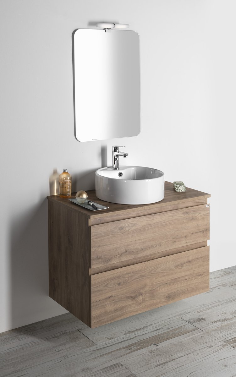 Aqualine ALTAIR umyvadlová skříňka 77,5x60x45cm, dub emporio, s umyvadlem na desce a zrcadlem