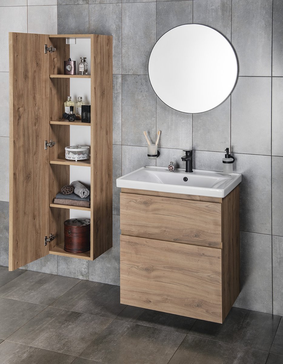 Aqualine ALTAIR vysoká skříňka 35x150x31cm, dub emporio, v koupelně 2