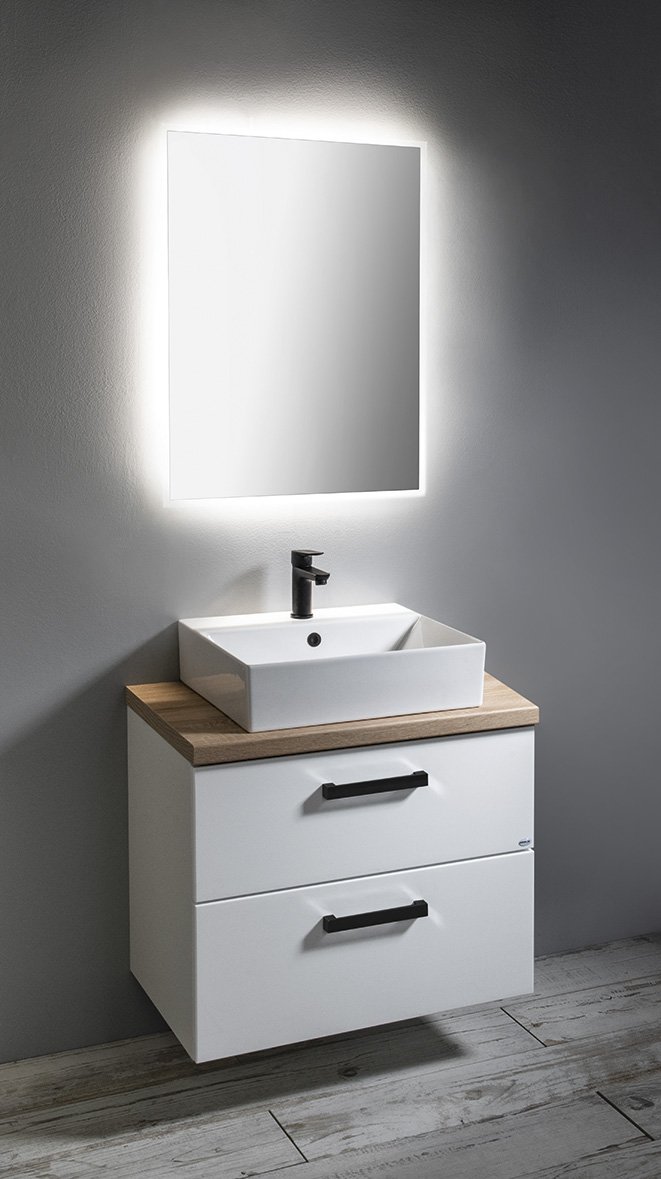 Aqualine VEGA deska pod umyvadlo 82,5x45cm, dub platin, s podsvíceným zrcadlem