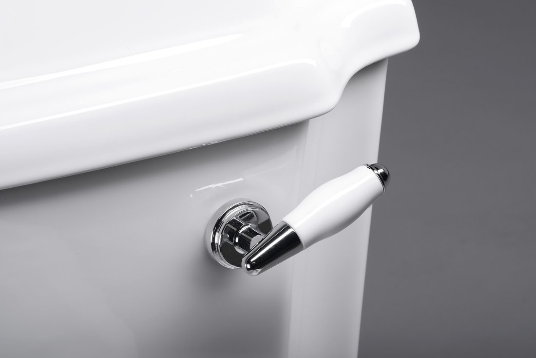 Aqualine ANTIK WC kombi retro, zadní odpad, bílá, detail spouštěcí páky