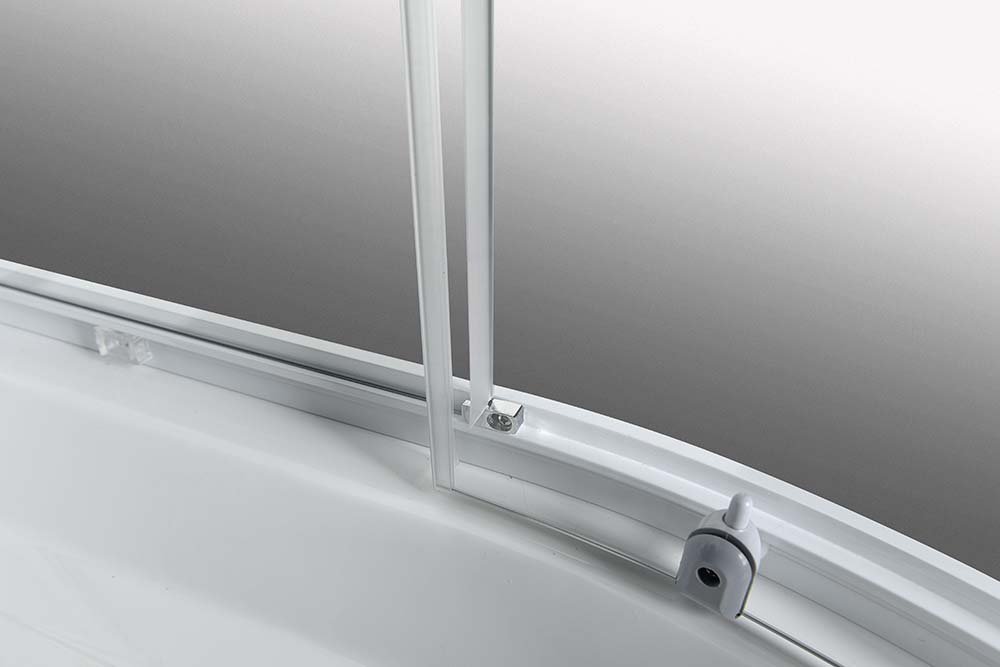 Aqualine AIGO čtvrtkruhový sprchový box 900x900x2040 mm, bílý profil, čiré sklo, detail kolečka dveří