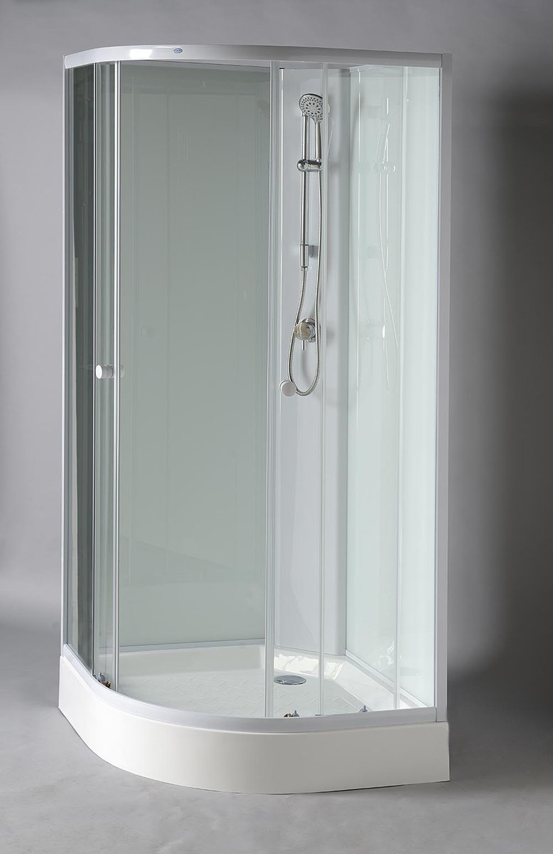 Aqualine AIGO čtvrtkruhový sprchový box 900x900x2040 mm, bílý profil, čiré sklo, celkový pohled
