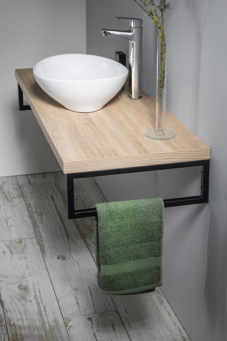 Aqualine Podpěrná konzole 440x150x20mm, lakovaná ocel, černá mat, 1 ks, s umyvadlem na desce