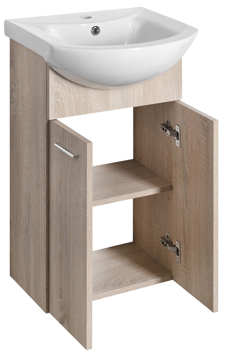 Aqualine ZOJA umyvadlová skříňka 41,5x74x25,3cm, dub platin, s otevřenými dvířky