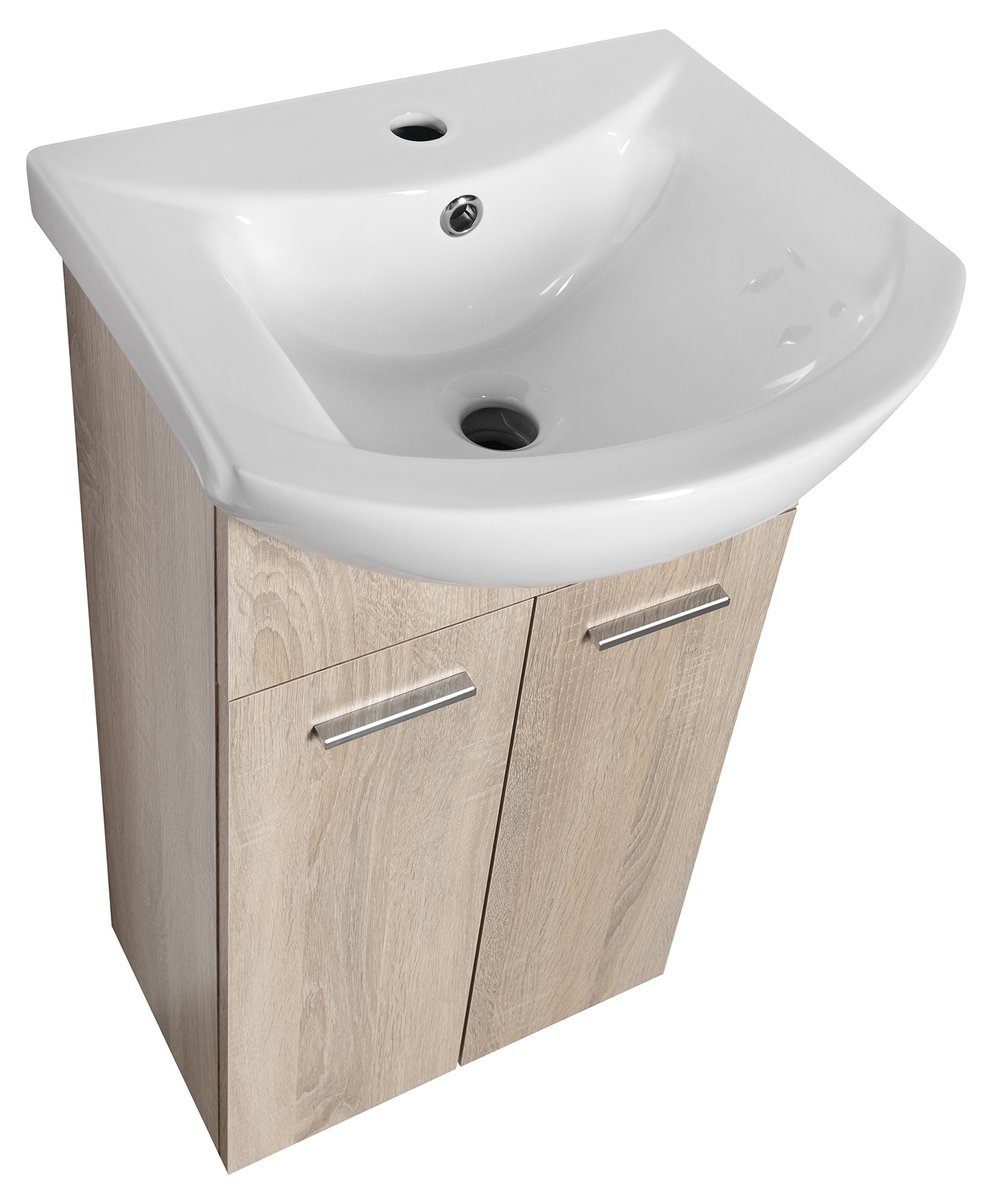 Aqualine ZOJA umyvadlová skříňka 41,5x74x25,3cm, dub platin, pohled zboku shora